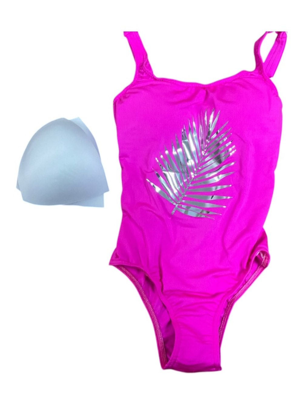 Hot Pink One-Piece Swimsuit with Silver Palm Leaf